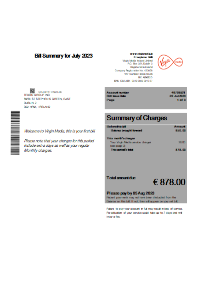 Download Virgin Media business bill,  SCR Photoshop template